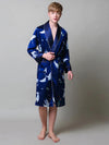 Robe de Chambre en Satin pour Homme Imprimé Cigogne &quot;Bleu Marine&quot; | Pyjama Shop
