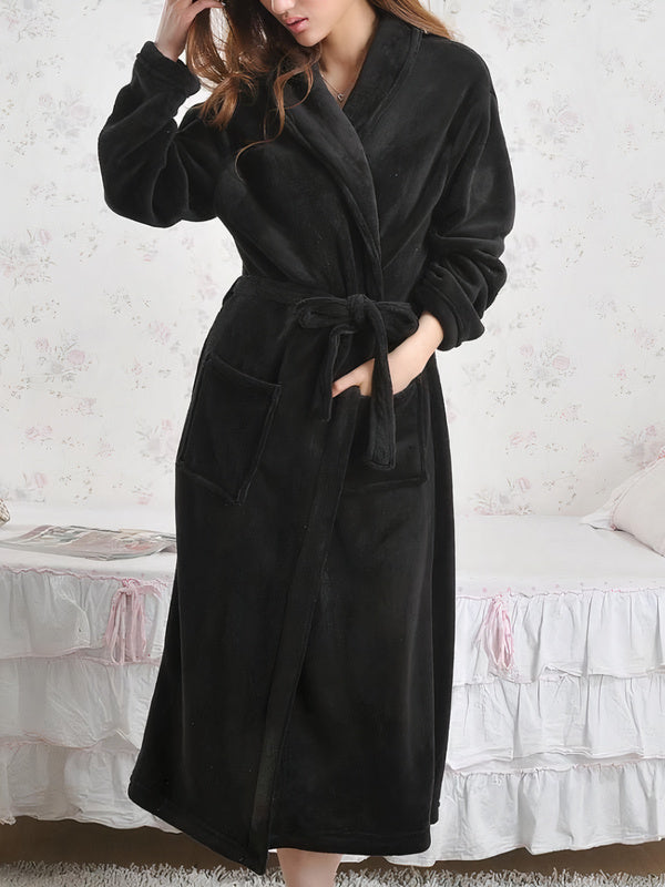 Robe de Chambre Longue Polaire Femme "Noir" | Pyjama Shop