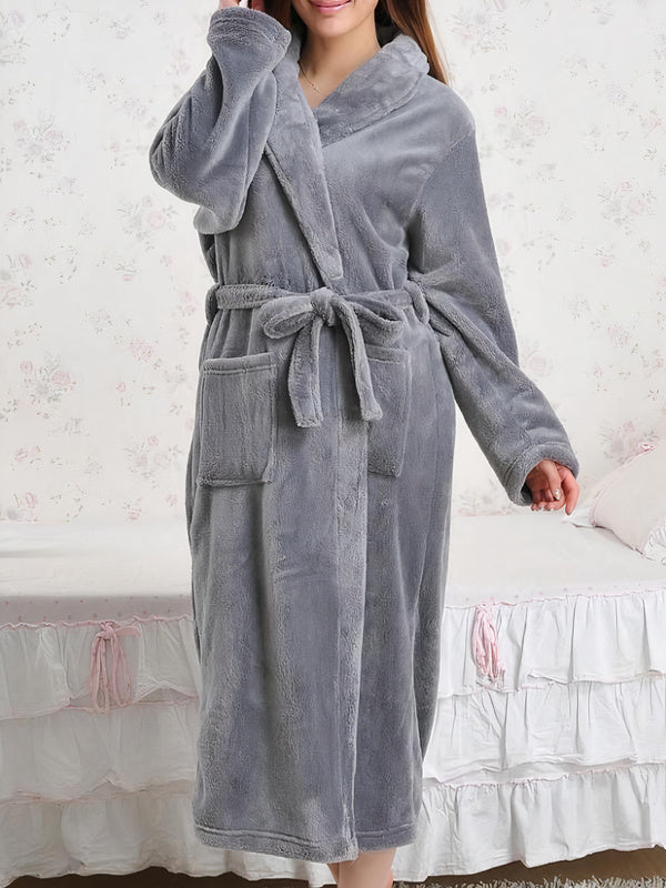 Robe de Chambre Longue Polaire Femme "Gris" | Pyjama Shop