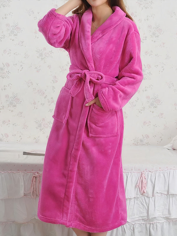 Robe de Chambre Longue Polaire Femme "Rose Foncée" | Pyjama Shop